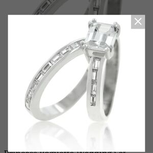 Elegant Princess Baguette Wedding Set Of Rings with Beautiful CZ Gemstone Size 7